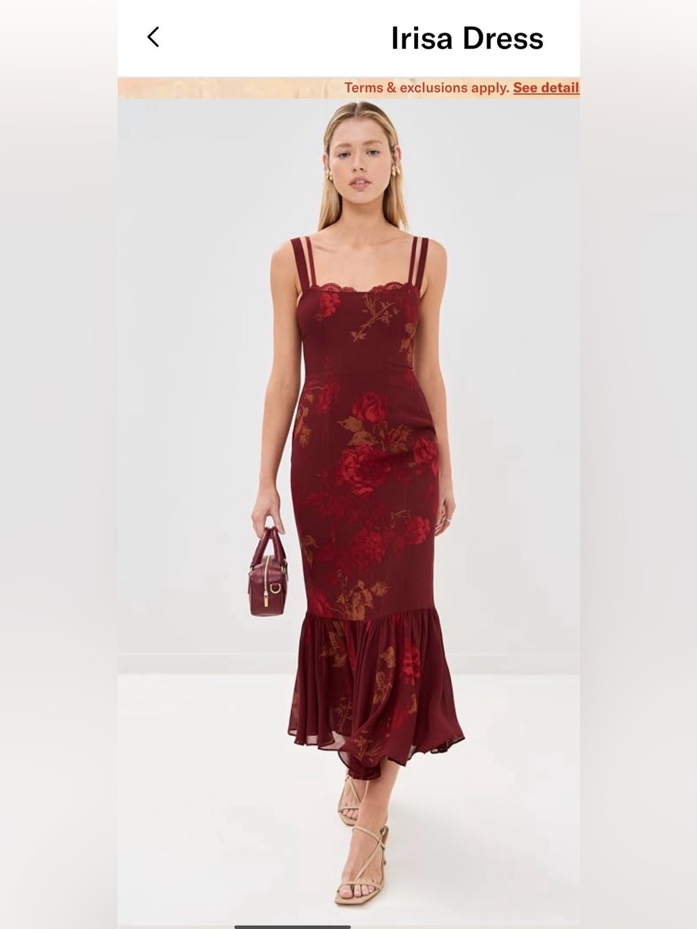 π Reformation Irisa Floral Lace-Trim Midi Dress in Burgundy and Rust π - Picture 2 of 4